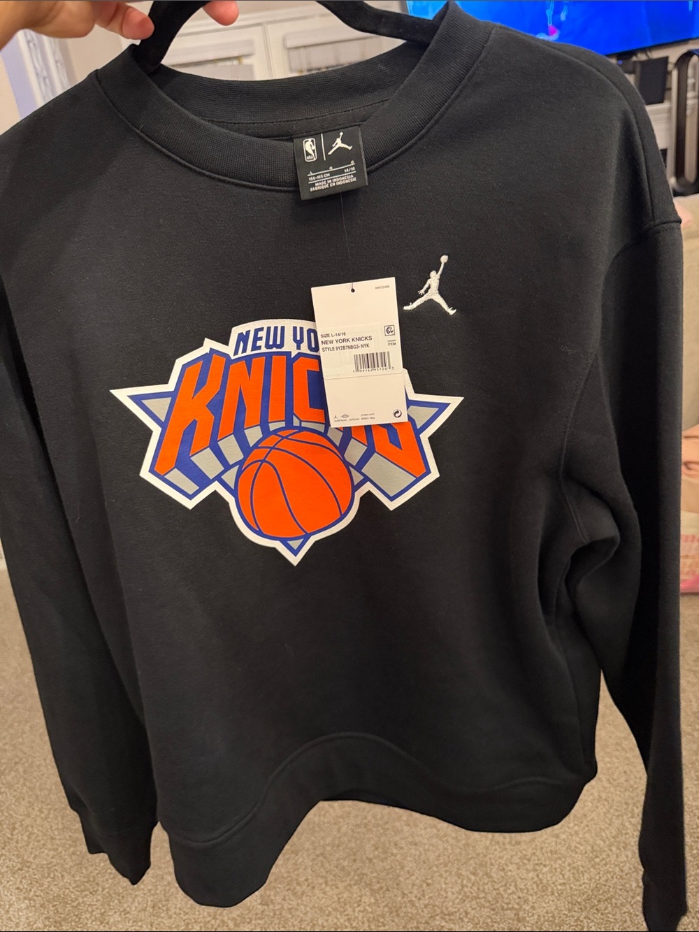 Jordan Black Crewneck Sweatshirt with Knicks Logo